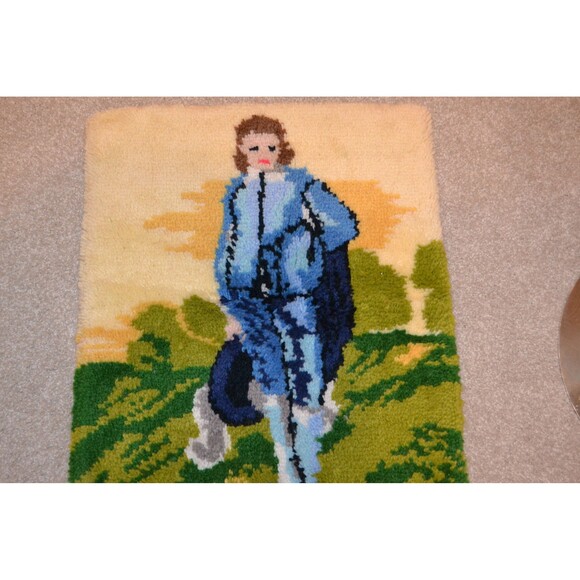 Wall Hanging French Blue Boy Latch Hook Maximalism Victorian Colonial - Picture 3 of 4